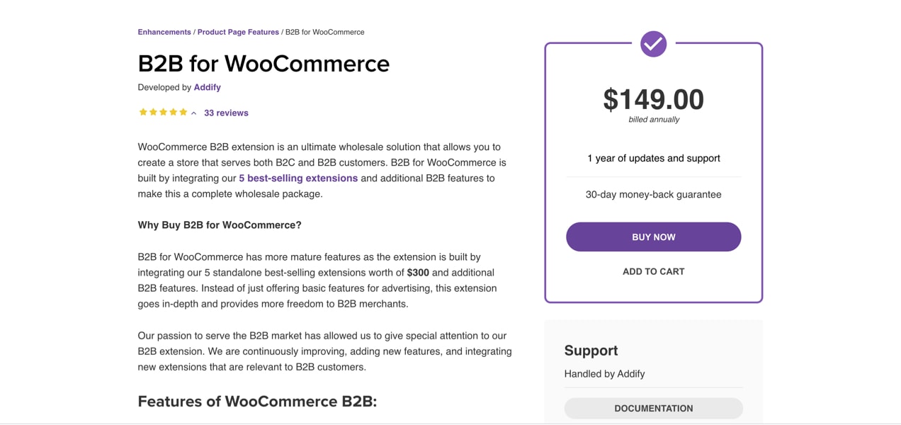 B2B for WooCommerce extension product page