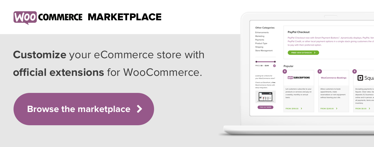Customize your store with official extensions for WooCommerce in our marketplace