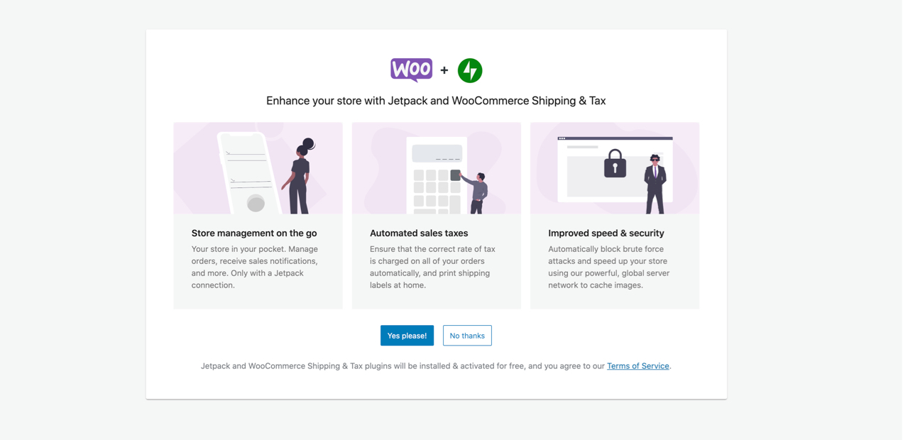 screen in the Setup Wizard asking you to enable WooCommerce Shipping and Tax