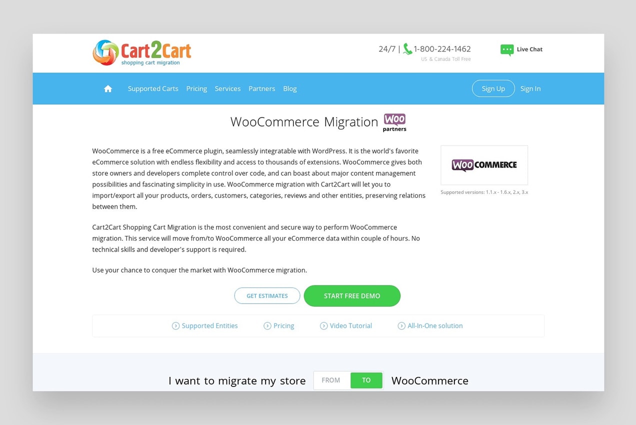 screen from Cart2Cart showing how to migrate from Shopify to WooCommerce
