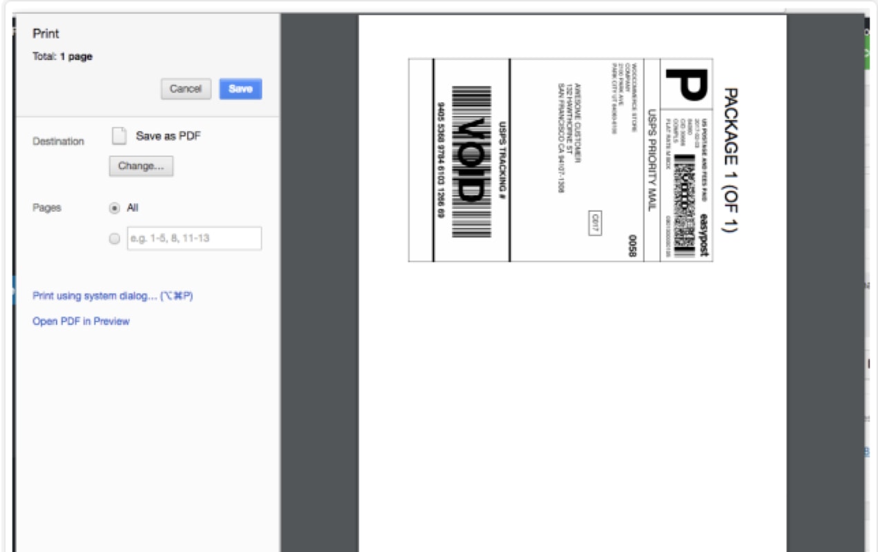 print screen for shipping labels