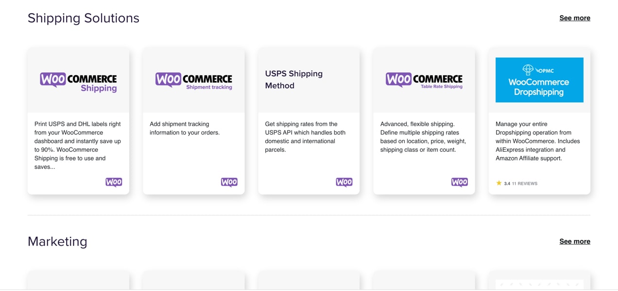 options available in the WooCommerce extension library