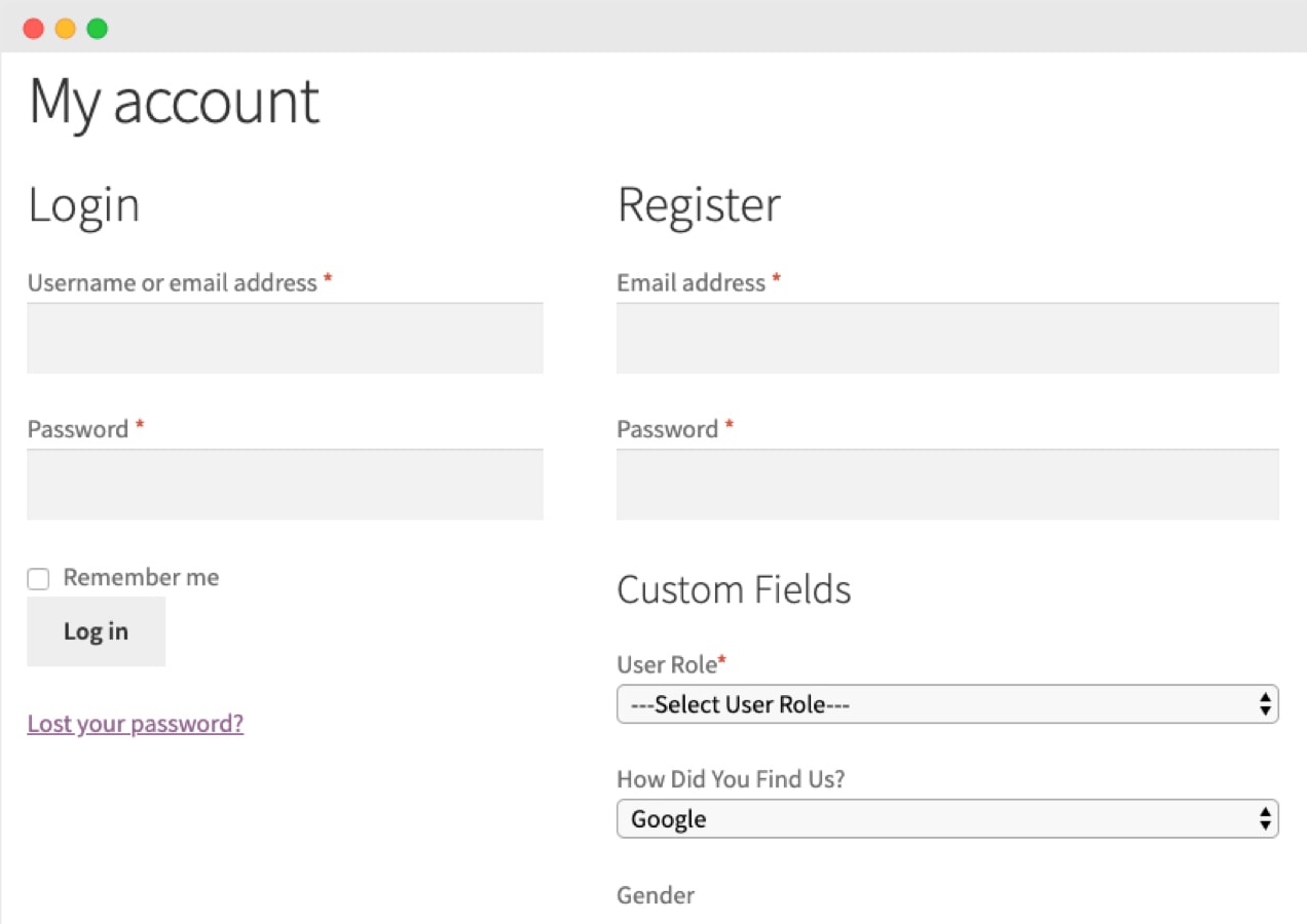 user role dropdown on a registration page