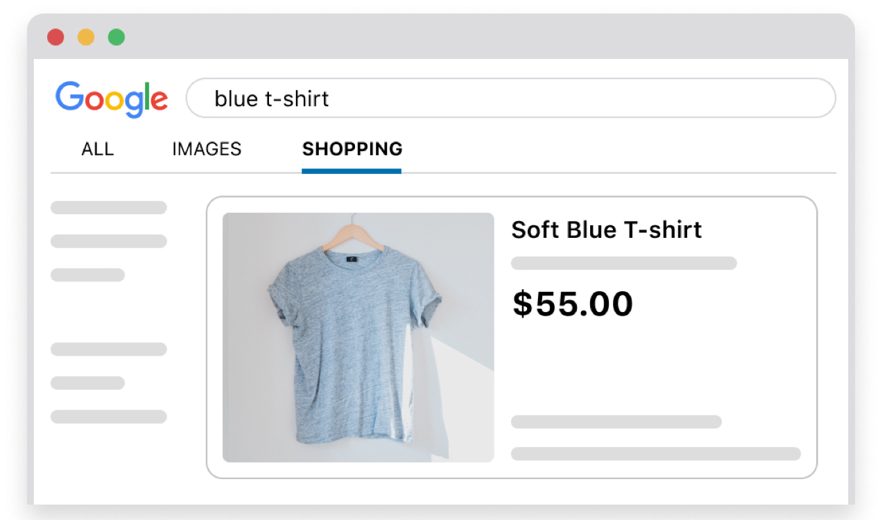 Google shopping ad for soft blue t-shirt