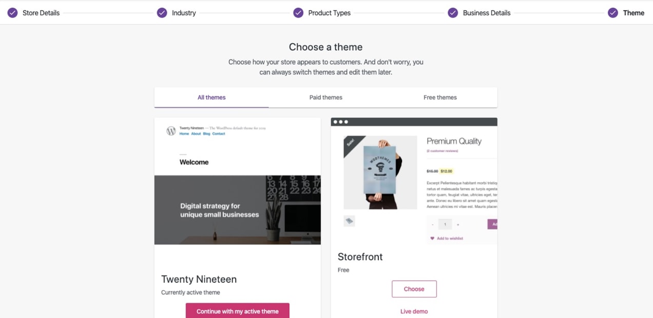 list of available themes for WooCommerce