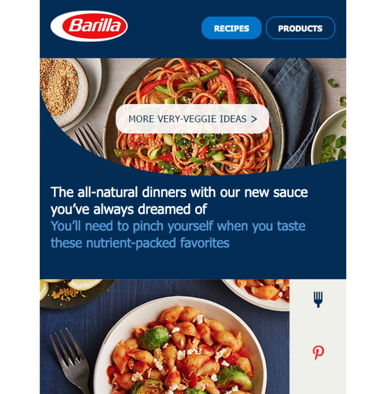 An email from Barilla with recipes