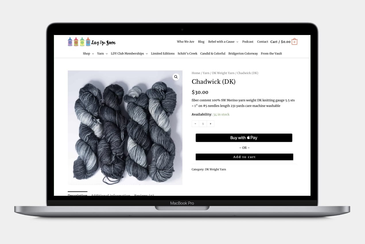 Apple Pay options displayed on one of Lady Dye Yarn's products